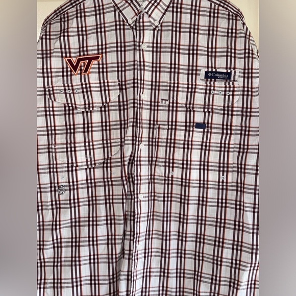 Columbia Super Bonehead PFG Virginia Tech Long Sleeve Plaid Shirt Mens Size M - Picture 2 of 7